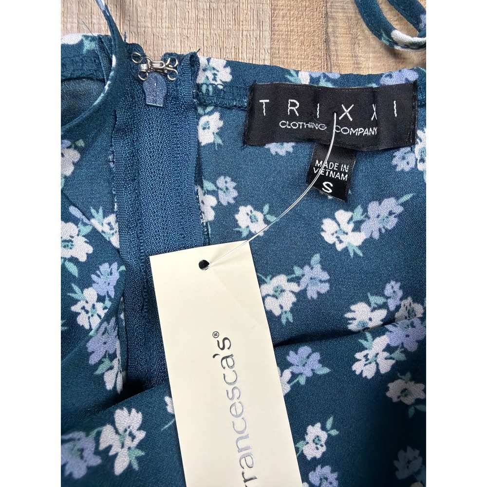 Trixxi Francesca's Teal Floral Cowl Neck Mini Dress Small NWT 26V837FEHI - Picture 4 of 9